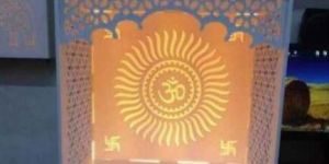 White Corian Acrylic Mandir With Backlight