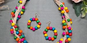 Handcrafted Multicolor Wooden Bead Jewelry Set