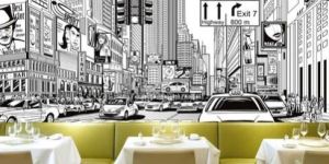 3D Black and White Modern City Sketch Wallpaper