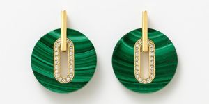 Luxury 18K Gold Malachite Drop Earrings with Lab-Grown Diamonds