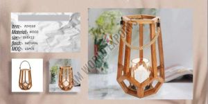 Geometric Wooden Lantern with Rope Handle