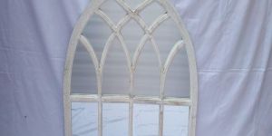 Arched Gothic Panel White Wooden Mirror