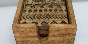 Decorative Wood Tableware Tribal Carving Coaster Set