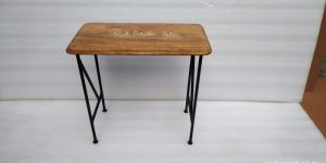 Wooden Metal Engraved Accent Table