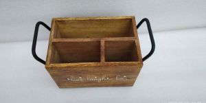 Rectangular 3-Slot Metal Handle Quote Wooden Organizer
