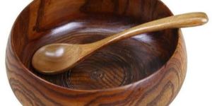 Round Deep Wooden Bowl with Matching Spoon