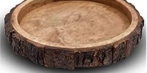 Rustic Bark Display Round Wooden Tray