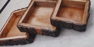 Square Bark EDGE Crate Rustic Wooden Box Set