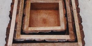 Square Bark EDGE Frame Natural Wooden Tray Set