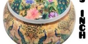 Printed Peacock Floral Rice Bowl with Golden Knob Lid
