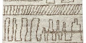 Modern Abstract Off-White and Brown Geometric Hand Tufted Wool Rug