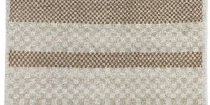 Modern Plush Checkerboard Striped Area Rug in Beige & Brown