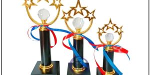 crystal top ribbon golden star metal trophy set