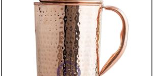 Hammered Finish Copper Jug with Brass Knob