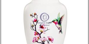 hummingbird cherry blossom printed aluminum adult cremation urn
