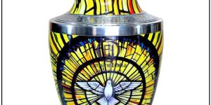 stained glass dove printed aluminum adult cremation urn