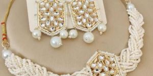 Braided Moti & Kundan Choker Set