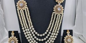 Grand Floral Kundan & Pearl Long Bridal Necklace Set