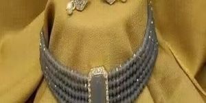 Stylish Grey Crystal & Pearl Choker Set