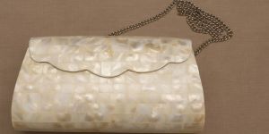 White Mother OF Pearl Inlay Clutch Bag