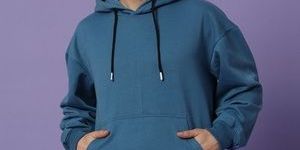 Blue Poly Cotton Fleece Puff Printed Hoodie