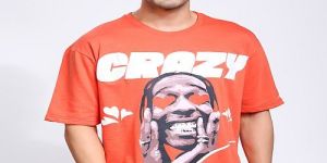Crazy in Love Print Mens Orange Cotton Oversized T-Shirt