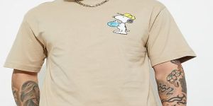 Mens Beige Round Neck Cotton Printed T-Shirt