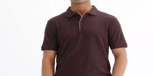 Mens Brown Cotton Polo T-Shirt