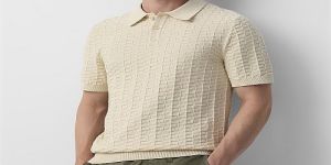 Mens Jacquard OF White Cotton Polo T-Shirt