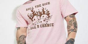 Mens Light Pink Cotton Round Neck Printed T-Shirt