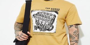 Mens Mustard Round Neck Cotton Printed T-Shirt