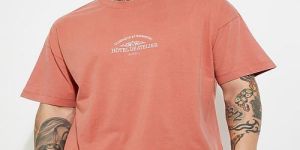 Mens Printed Light Red Cotton Round Neck T-Shirt