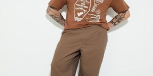 Mens Round Neck Brown Cotton Printed T-Shirt