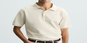 Mens White Jacquard Cotton Polo T-Shirt