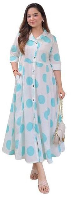 Women's Cotton Floral Printed 3/4 Quarter Sleeve A-Line Printed Kurti
