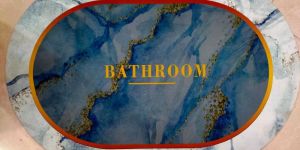 Oval Blue Marble Gloss Bathroom Floor Mat