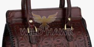 Hand Tooled Oxblood Leather Bowling Bag Style Handbag