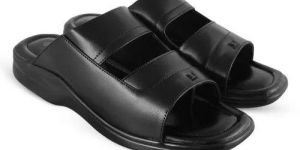 Mens Black Leather Open Toe Slipper