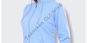 Womens Sky Blue Zip Up Knit Hoodie