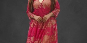 Pink Satin Chanderi Anarkali Kurti