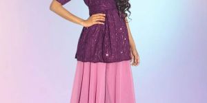 Purple Pink Georgette Ladies Dress