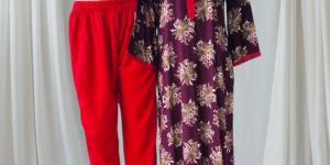 Wine Red Printed Rayon Kurti Pant Set