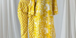 Yellow Printed Cotton Kurti Pant Set