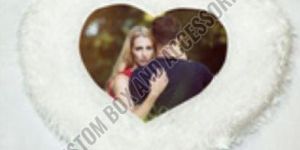 Heart Shape White Fur Photo Printed Sublimation Cushion