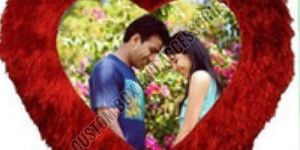 Red Fur Photo Printed Heart Shape Sublimation Cushion