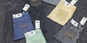 Unisex Slub Embroidery Denim Jeans