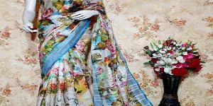 Multicolor Linen Printed Saree