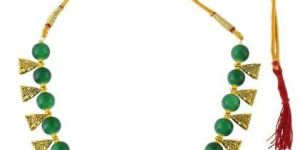 Party Wear Glossy Green Beaded Necklace Set