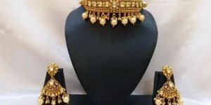 Party Wear Golden Choker Necklace Set