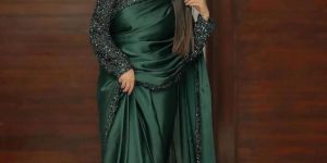 Plain Green Satin Silk Saree